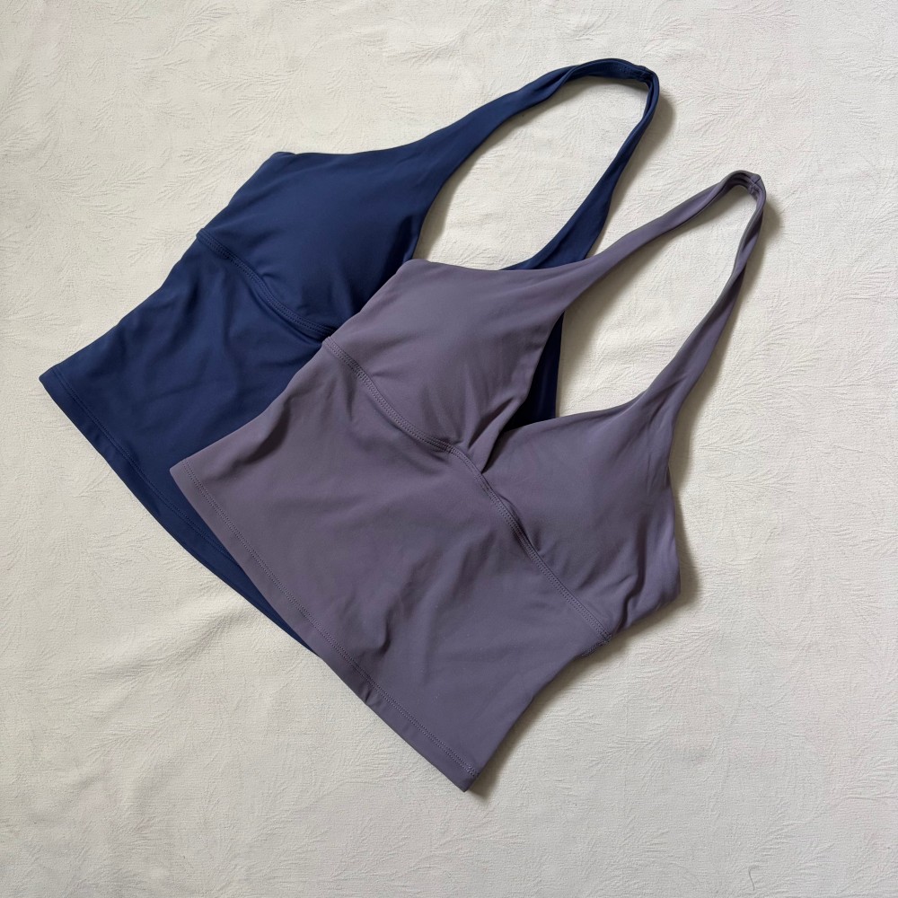 Pilates Yoga Wear - เสื้อกั๊กคอวีแบบคล้องคอพร้อมแผ่นรองหน้าอก เสื้อผ้าโยคะสำหรับวิ่ง ออกกำลังกาย ฟิตเนส โยคะ เซ็กซี่สำหรับผู้หญิง
