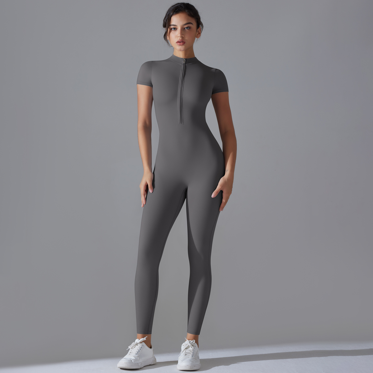 Pilates Yoga Wear - ชุดโยคะชุดสตรี One- Piece ชุดซิปแขนสั้น Push Up