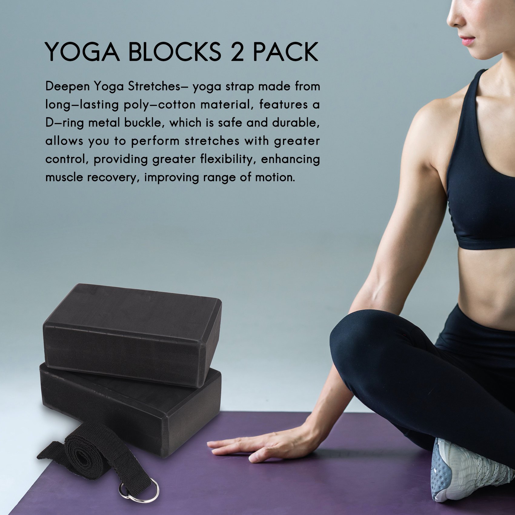 Pilates Yoga Tone - HOES-ชุดบล็อกโยคะและสายรัดโยคะ บล็อกโยคะโฟม EVA นุ่ม กันลื่น ใช้ได้กับการออกกำลังกายพิลาทิส