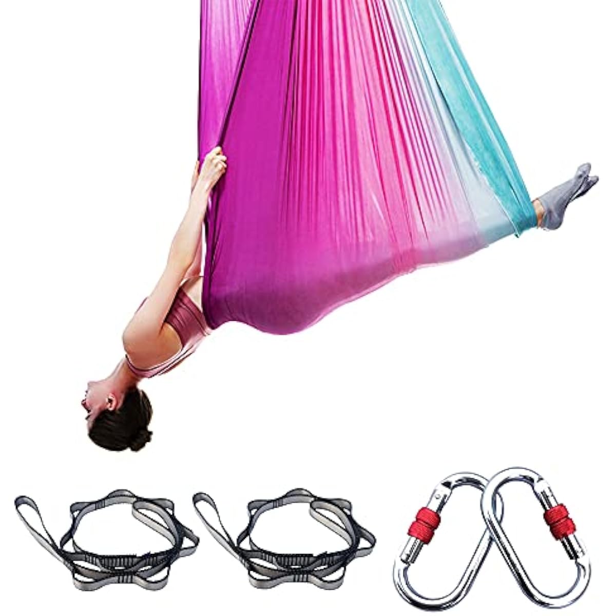 Pilates Yoga Aerial - เปลโยคะแบบแขวน 5ม. x 2.8ม. สีม่วงไล่เฉด ทำจากไนลอน