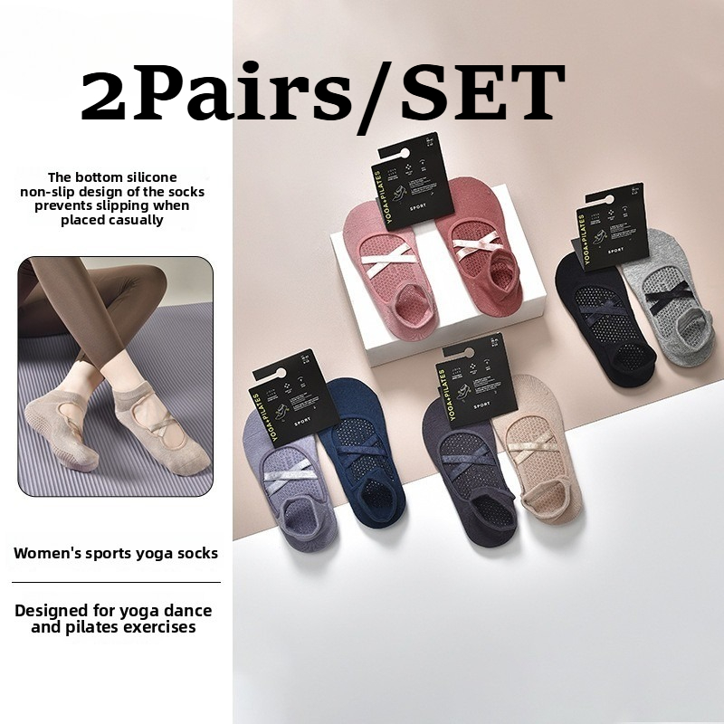 Medias Para Pilates Y Yoga - 2 คู่ผ้าฝ้ายระบายอากาศดูดซับเหงื่อถุงเท้าโยคะซิลิโคนกันลื่นถุงเท้าผู้หญิงพิลาทิสฟิตเนสบัลเล่ต์กีฬาถุงเท้าชุด