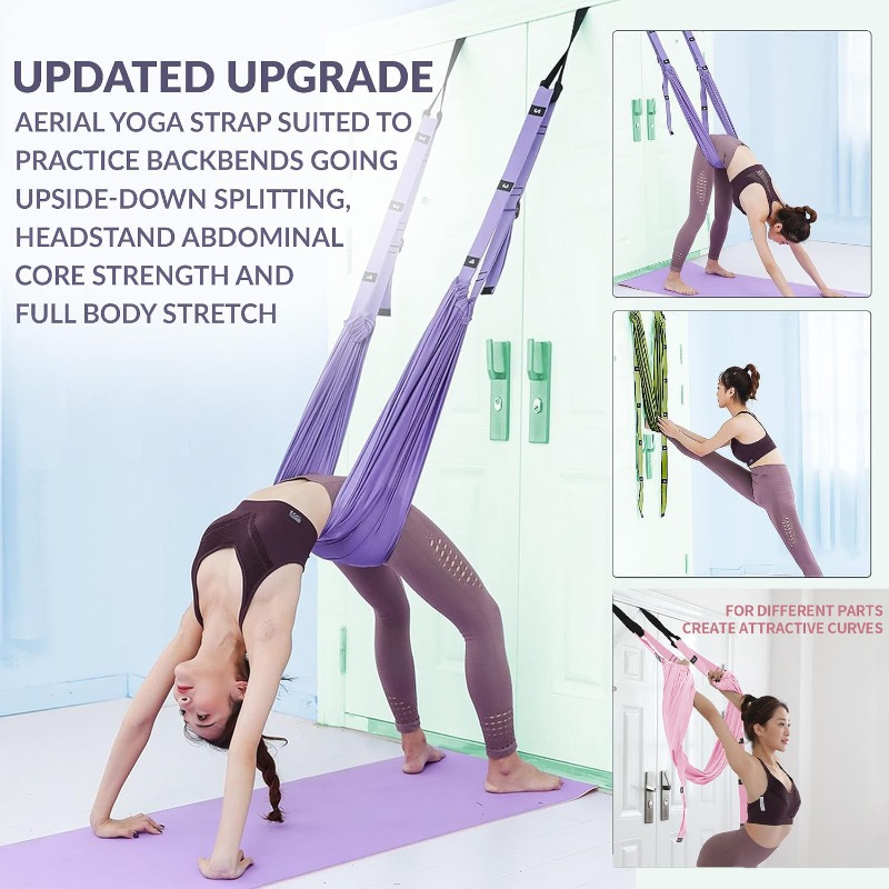 Pilates Yoga Aerial - ชุดเปลญวนโยคะปรับระดับได้ พร้อมสายรัดยืดหยุ่นสำหรับพิลาทิส แกว่งต้านแรงโน้มถ่วง เต้น ฟิตเนส โยคะ