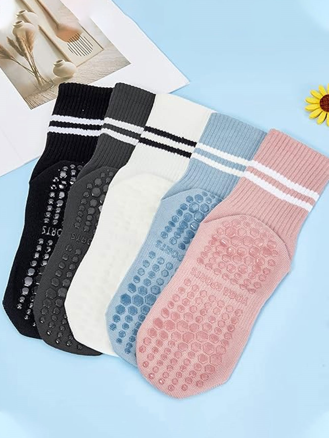 ถุงเท้าโยคะ 3 คู่ ถุงเท้ากันลื - Medias Para Pilates Y Yoga บทวิจารณ์และราคา